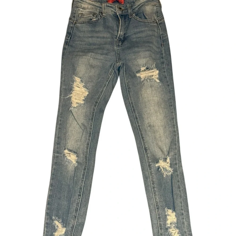 Wax Jean Blue Skinny Jeans with Distressed Detailing - Picture 1 of 3